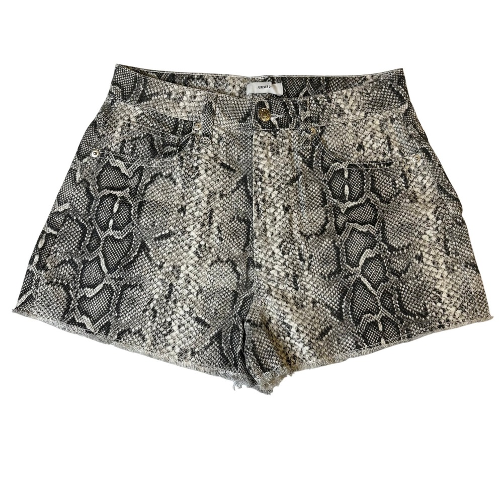 Forever 21 Womens Grey Snakeskin Print High‎ Rise Denim Cut Off Shorts Size 27